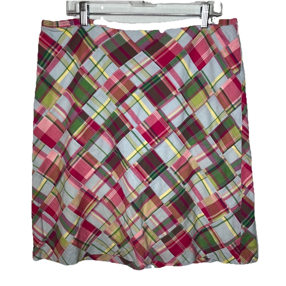 Brooks Brothers Womens Pastel Patchwork Madras Plaid Cotton A-Line Skirt 14 Y2K
